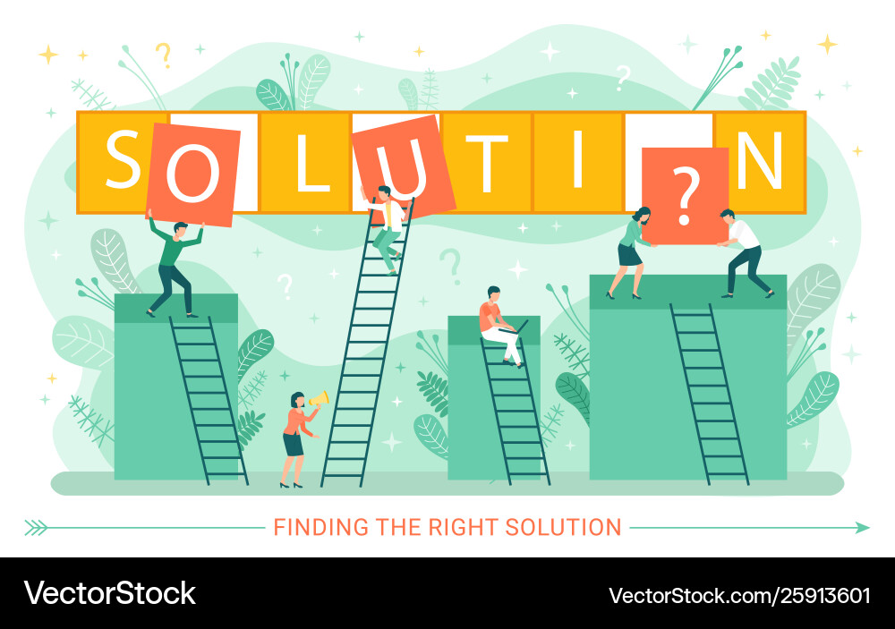 Solution business problem workers on ladders Vector Image
