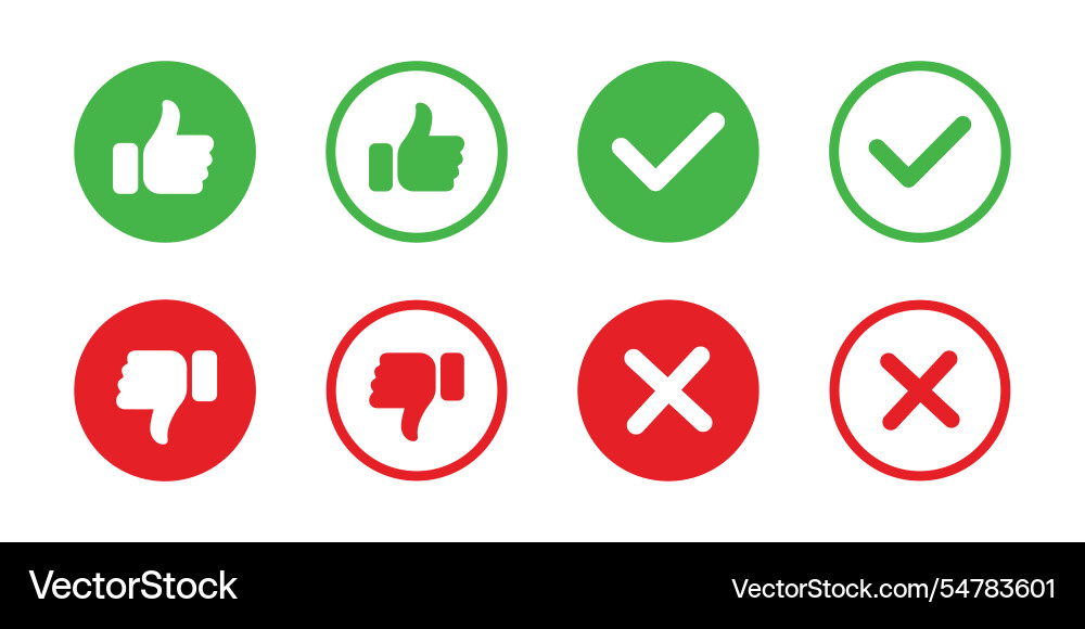 Thumb up and down check mark cross Thumb up and down check mark cross vector image