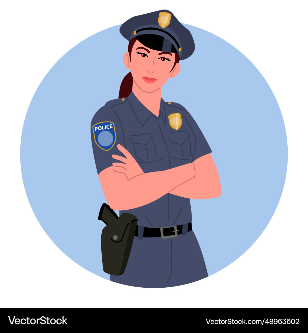 Clip art featuring a police woman with arms vector image