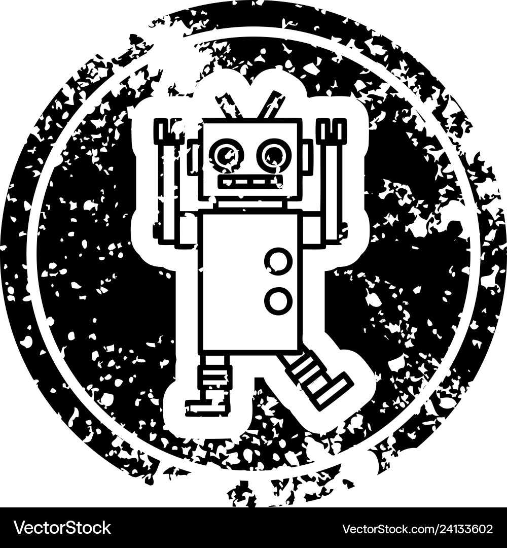 Dancing robot distressed icon vector image