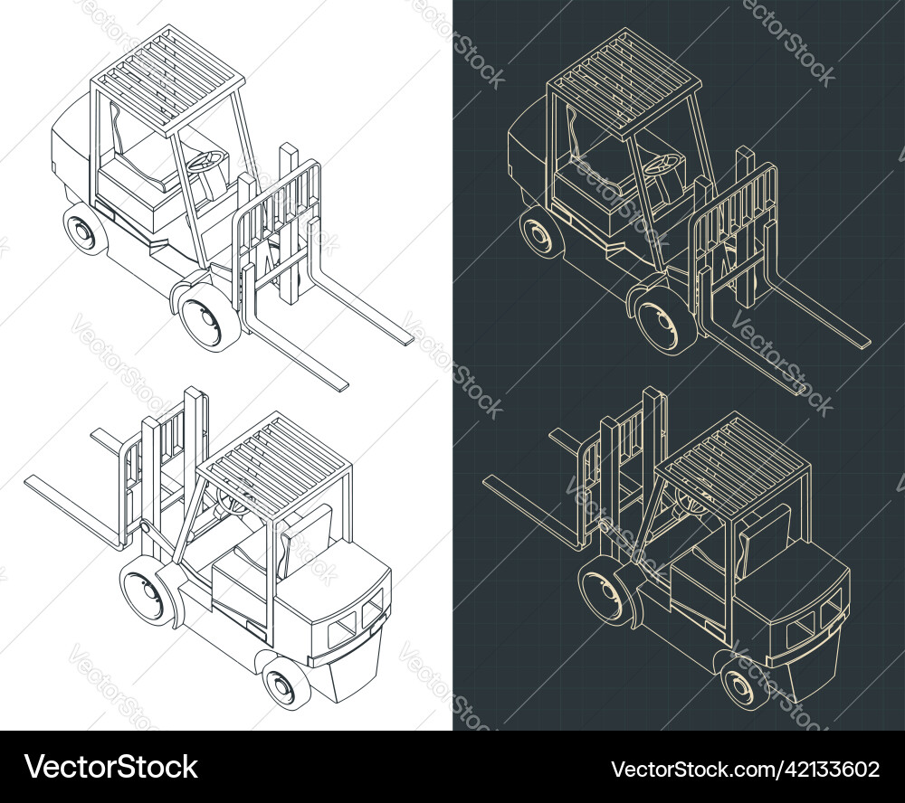 Forklift isometric blueprints Forklift isometric blueprints vector image