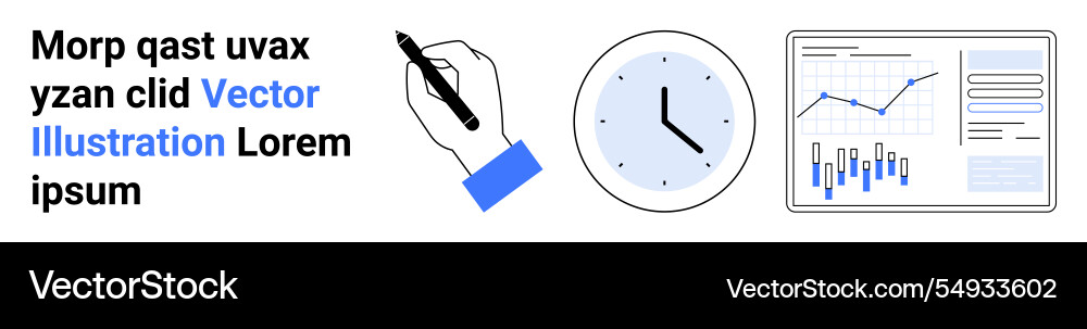 Hand writing clock and graphical data analysis Hand writing clock and graphical data analysis vector image