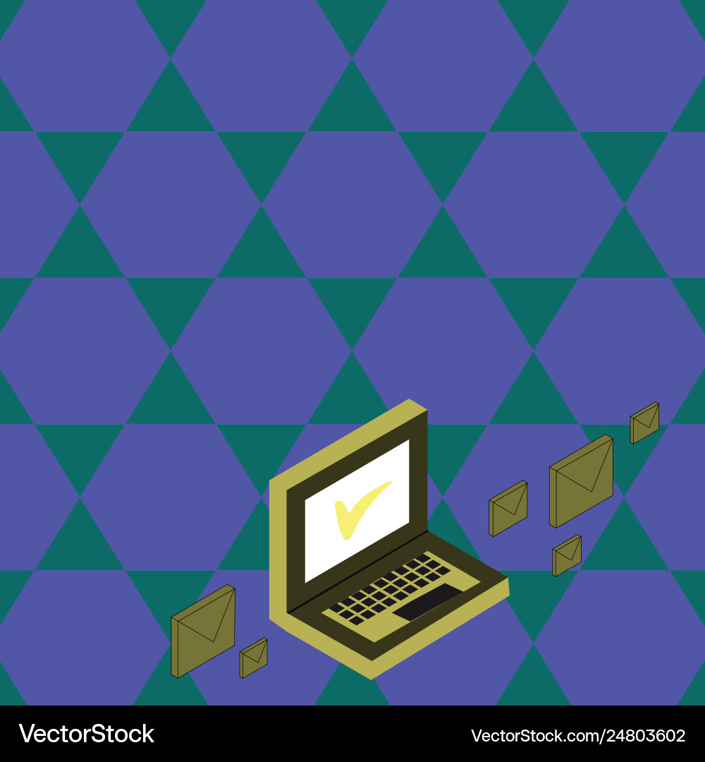 Mail envelopes around laptop with check mark Mail envelopes around laptop with check mark vector image