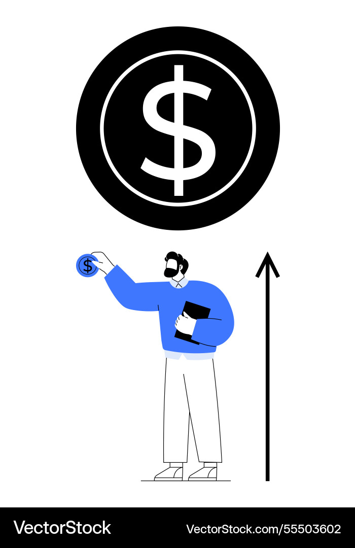 Man holding a coin and notebook with upward arrow Man holding a coin and notebook with upward arrow vector image
