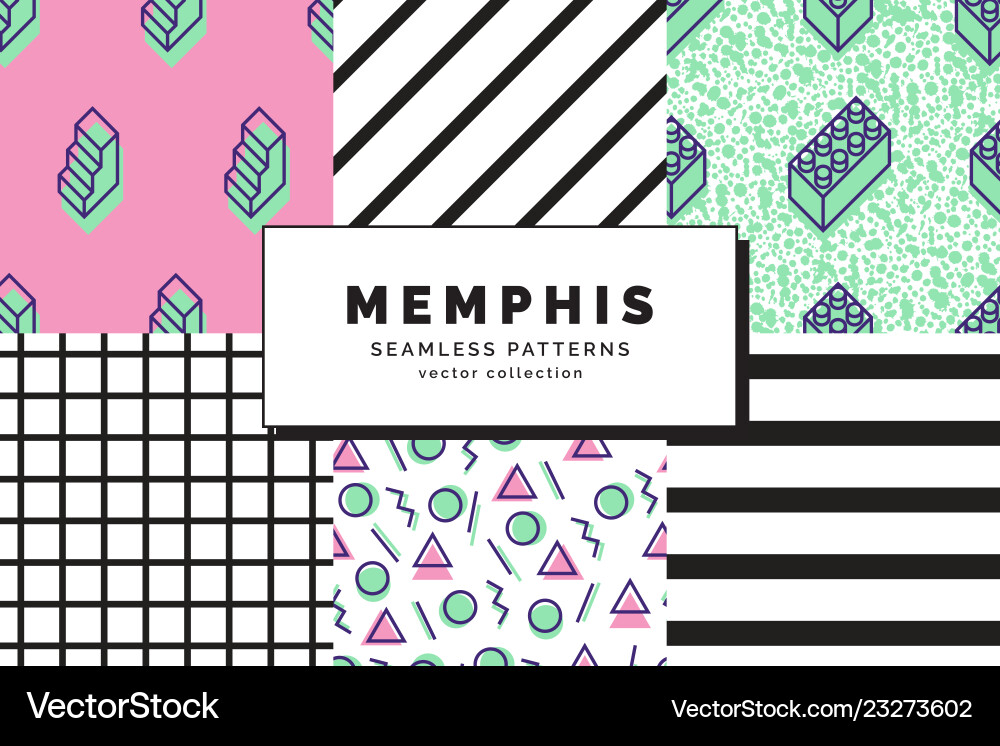 Memphis seamless patterns set Memphis seamless patterns set Vector Image