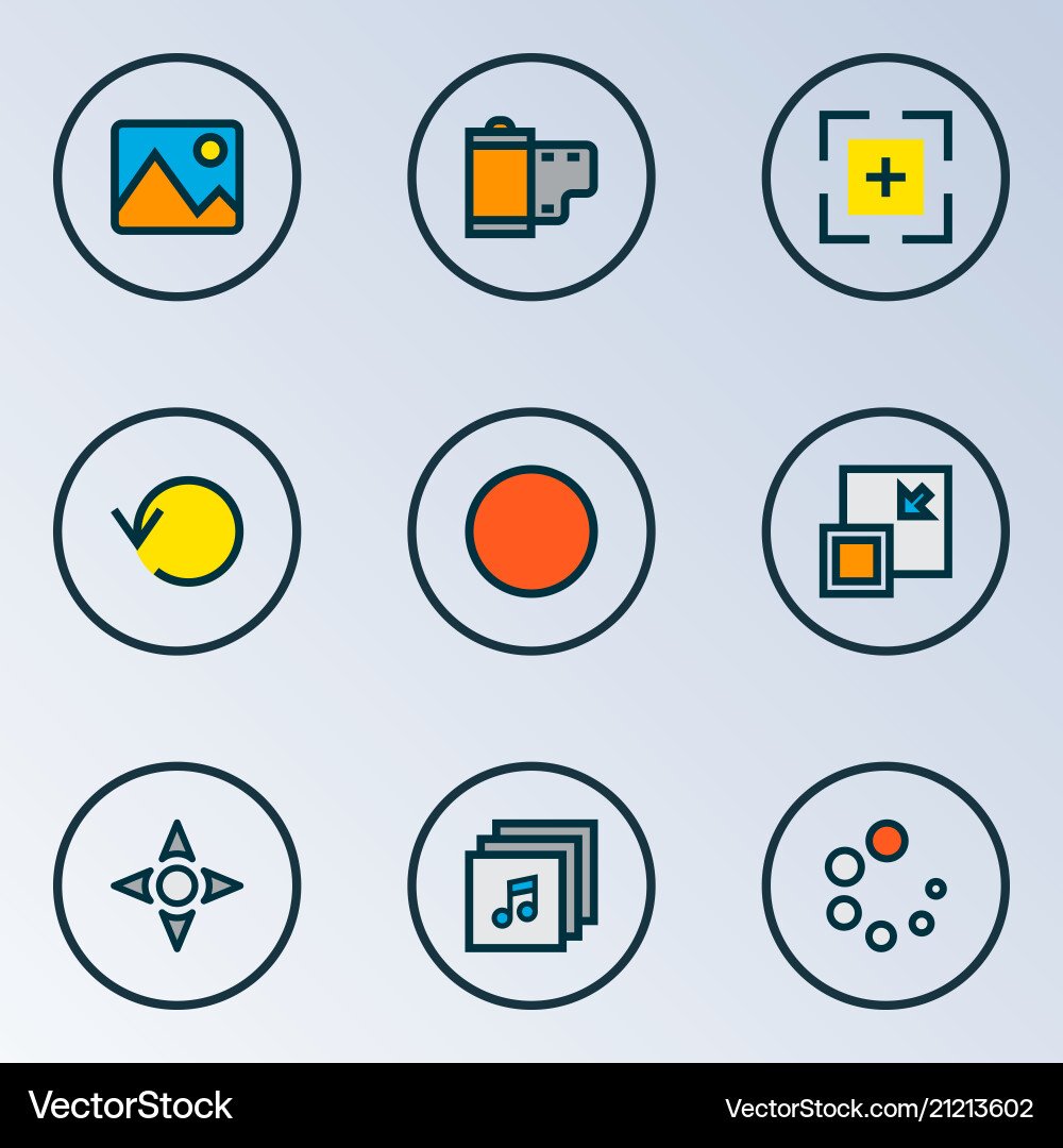 Multimedia icons colored line set with loading Multimedia icons colored line set with loading vector image