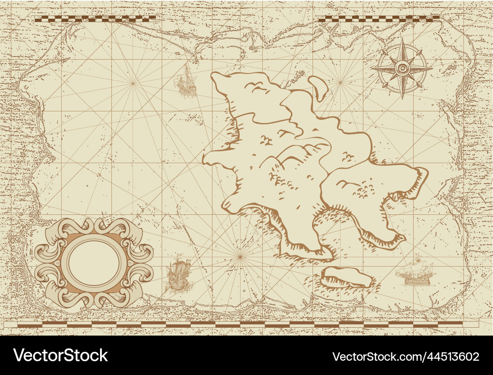 Print image of an old sea map in the style o Vector Image