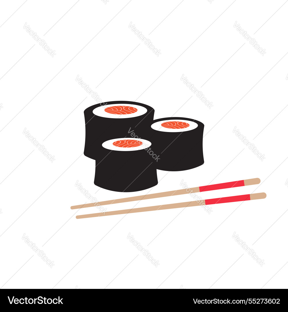 Rote Fisch Sushi Rolle mit Chiopsticks Symbol Rote Fisch Sushi Rolle mit Chiopsticks Symbol vektorbild