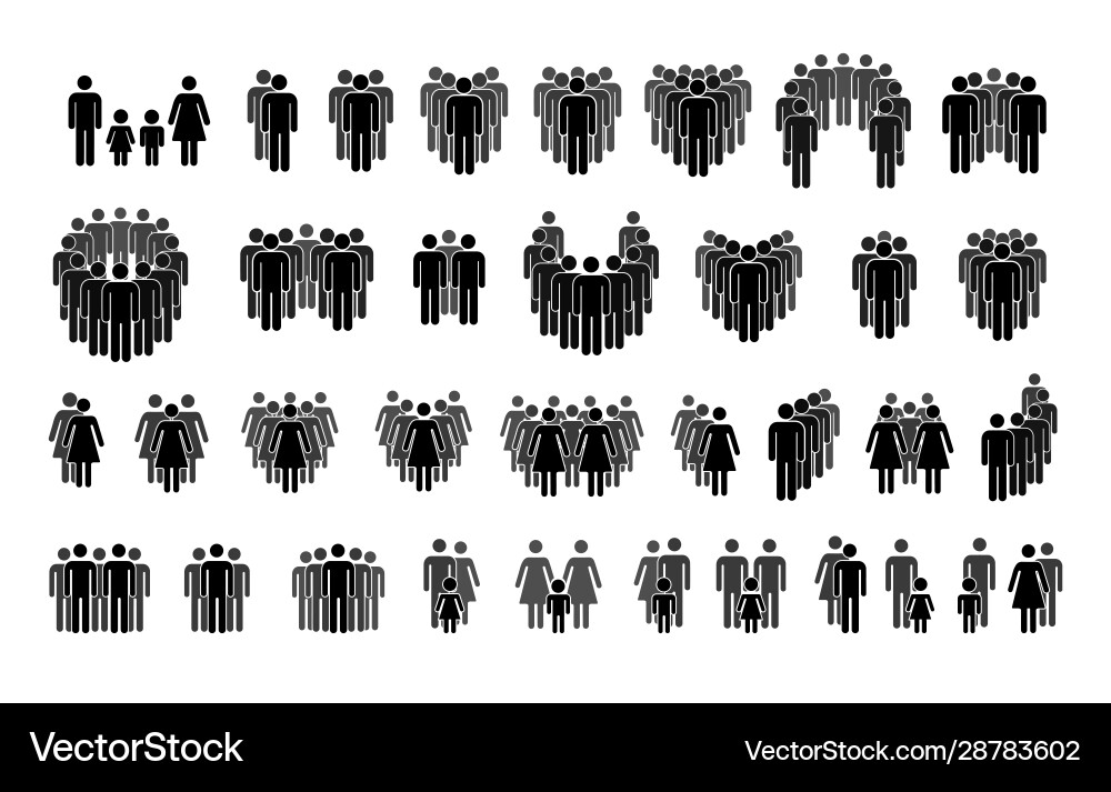 Set different crowd silhouettes with simple Set different crowd silhouettes with simple vector image