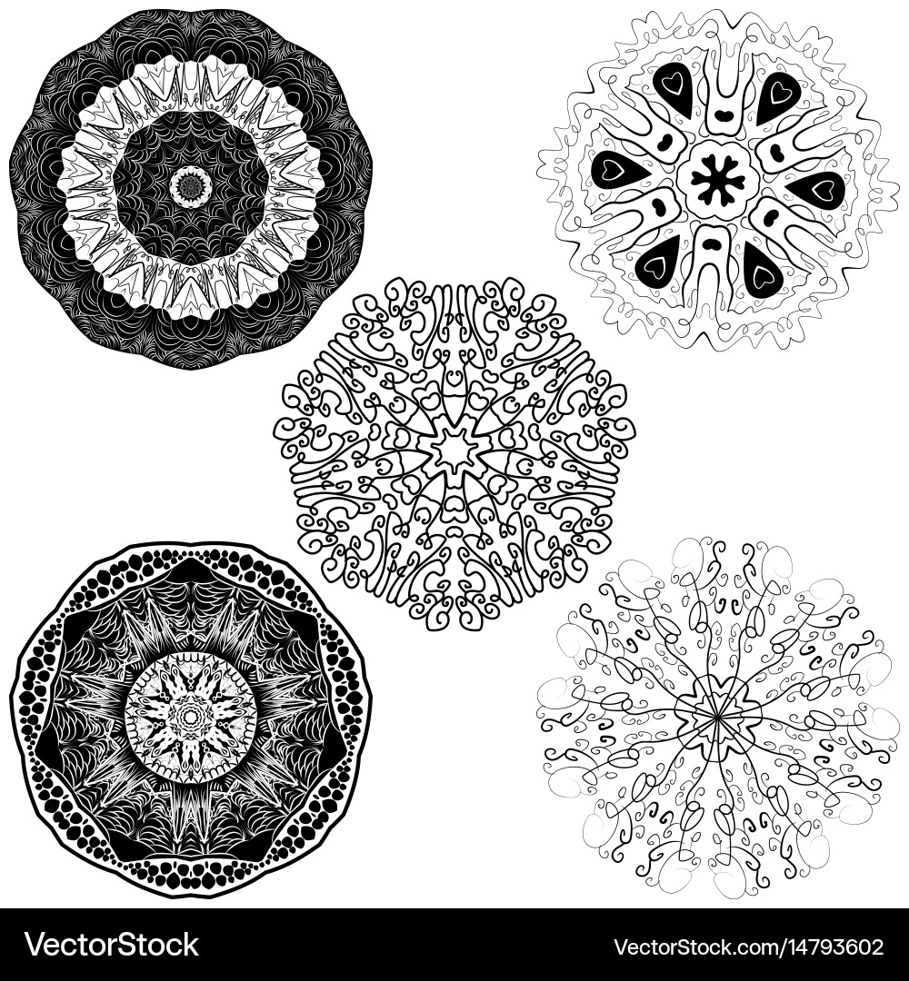 Set from five round mandalas Vector Image