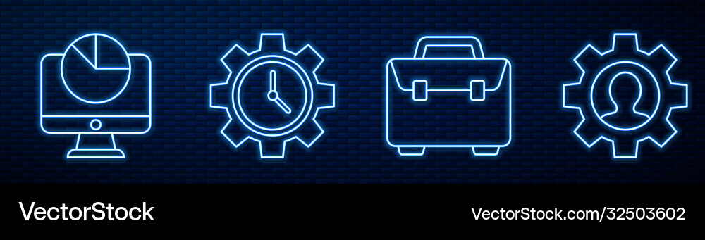 Set line briefcase computer monitor with graph Set line briefcase computer monitor with graph vector image