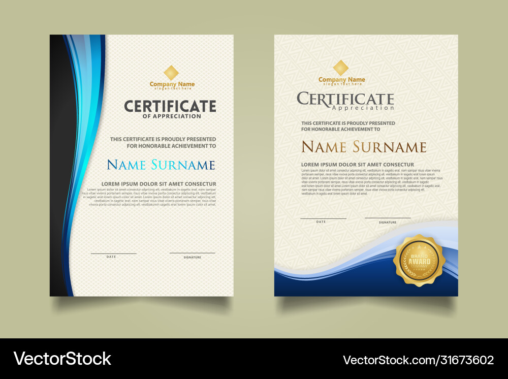 Set modern certificate template with flow lines Set modern certificate template with flow lines Vector Image