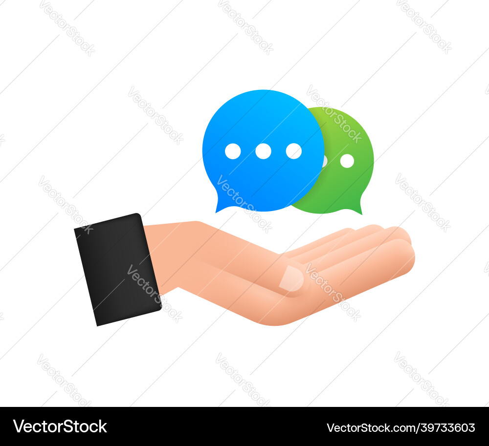 Chat-Nachricht Blasen Icon über Händen hängen Chat-Nachricht Blasen Icon über Händen hängen vektorbild