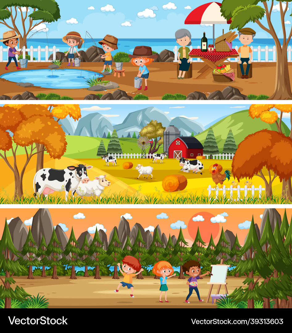 Different panoramic nature landscape set Different panoramic nature landscape set vector image