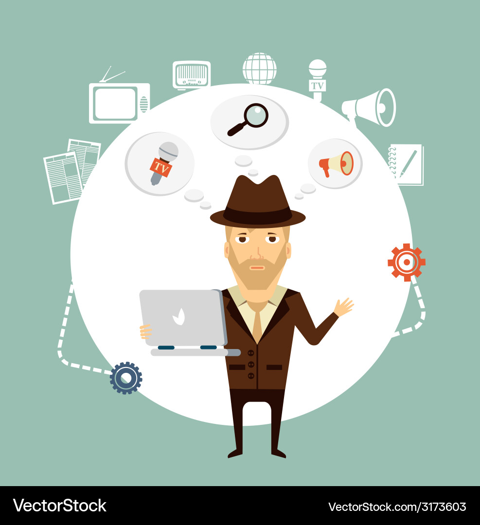 Journalist thinks about working at the computer vector image