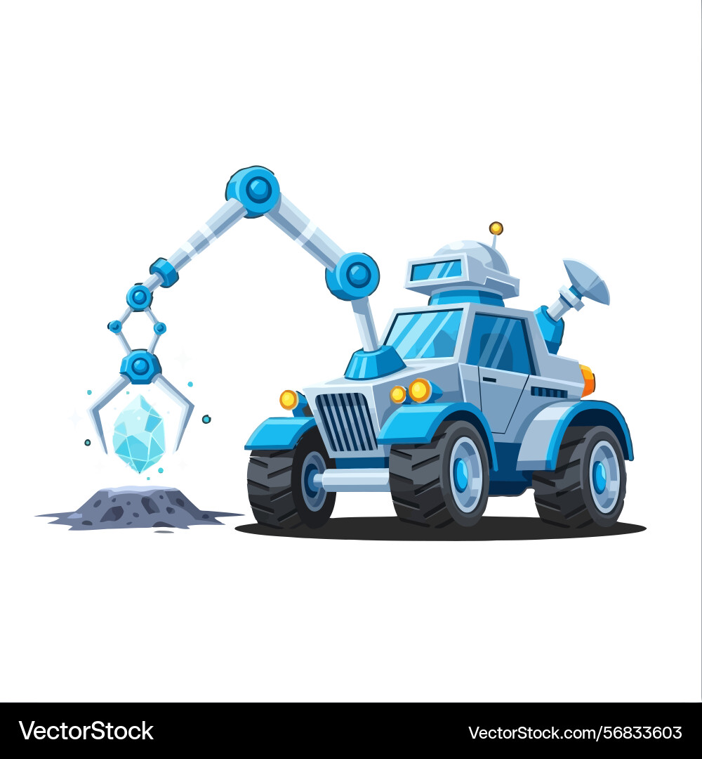 Mining robot vehicle with mechanical arm Vector Image