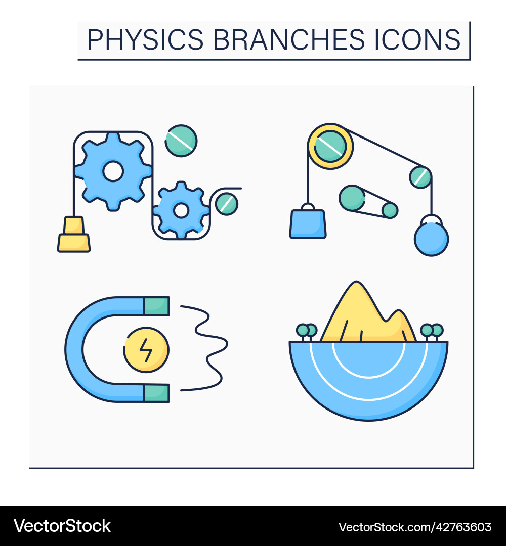Physics branches color icons set Physics branches color icons set vector image