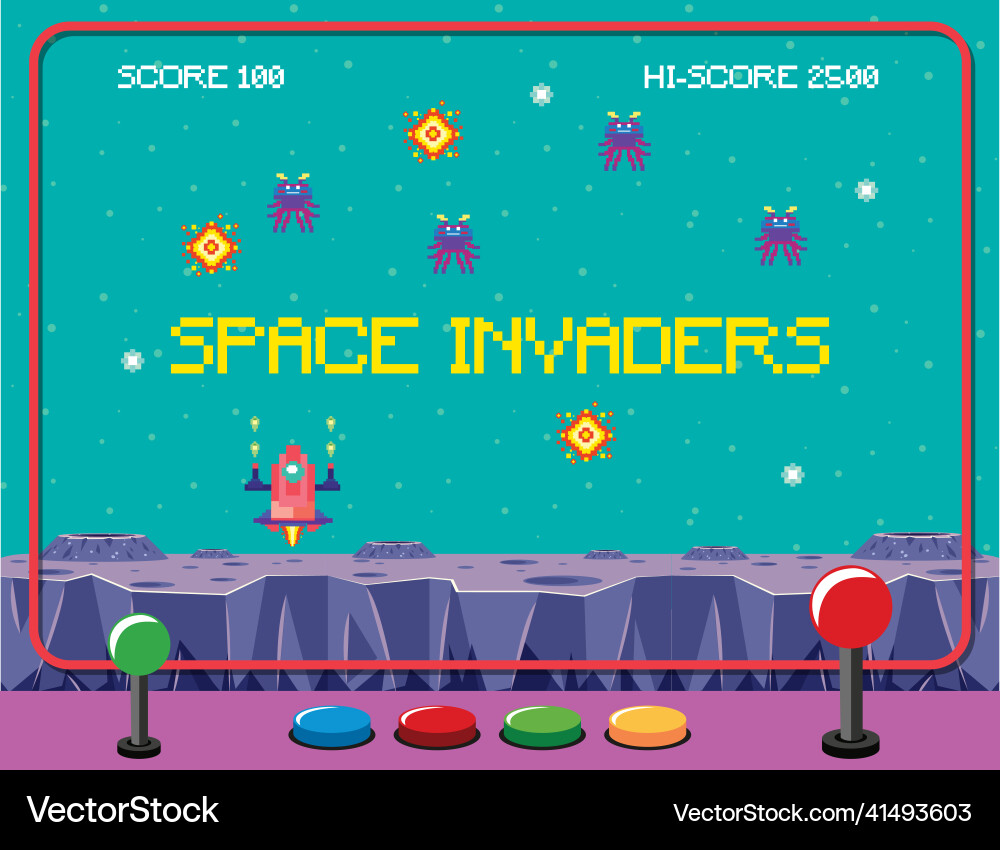 Pixel space game interface with invaders Pixel space game interface with invaders vector image