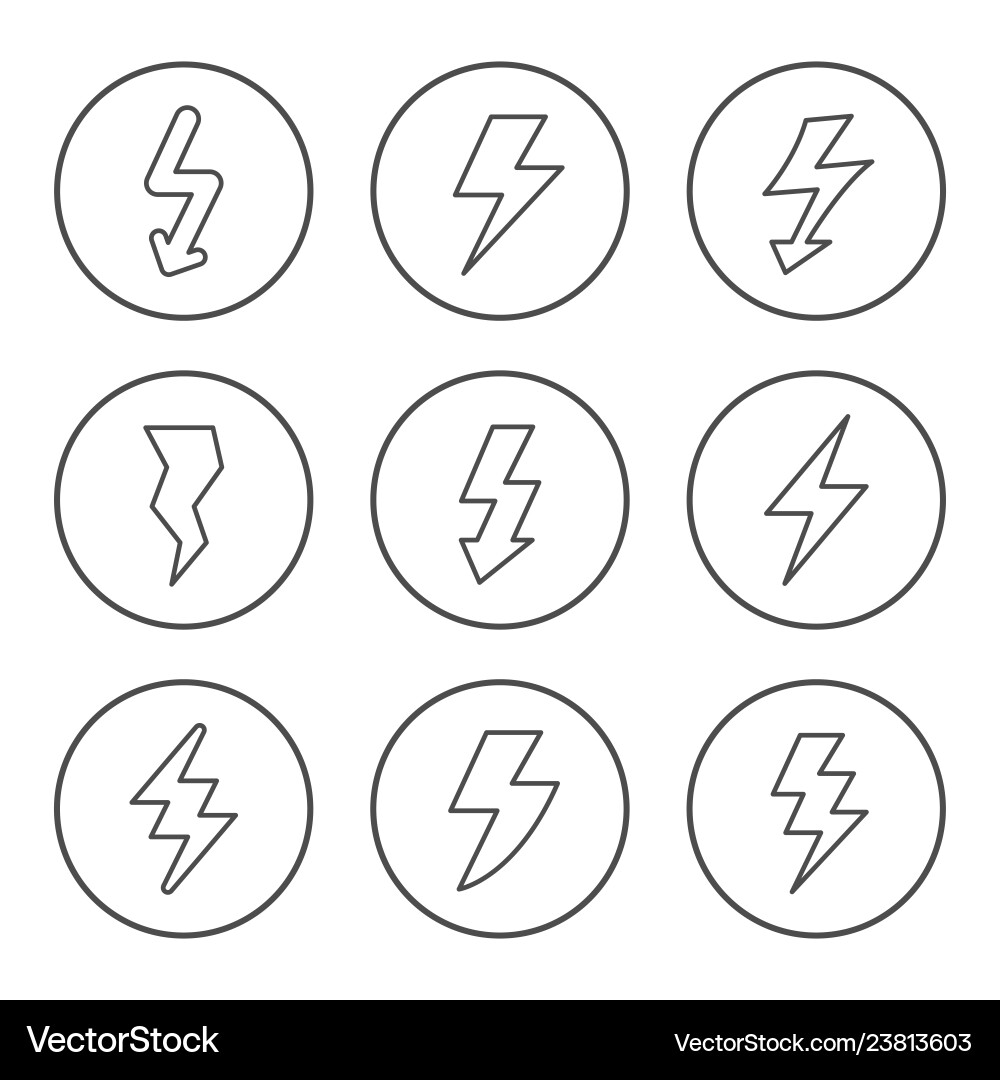 Set round line icons of lightning Set round line icons of lightning vector image