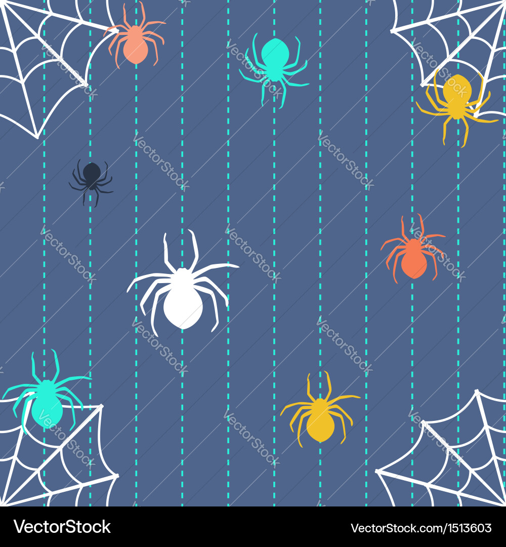 Stripy background with spiders and web Vector Image