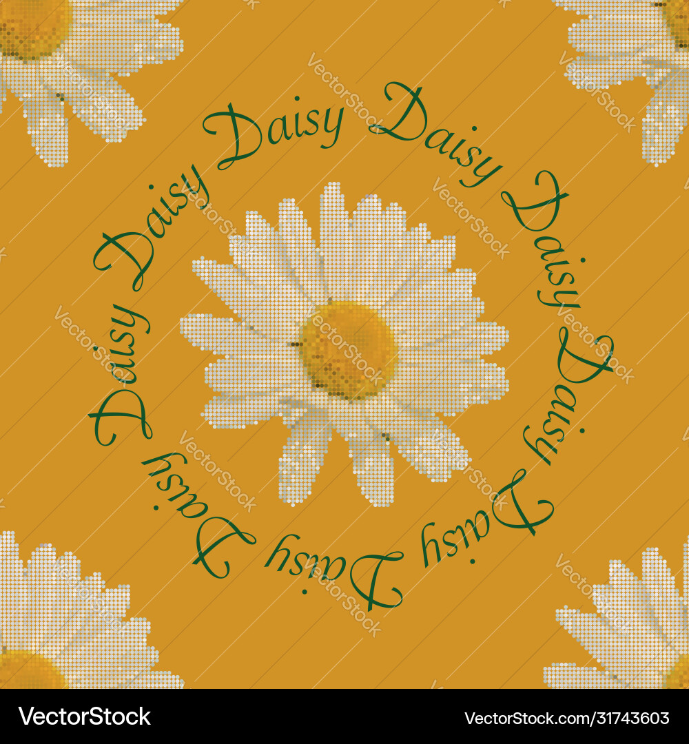 Yellow round pixel daisy seamless repeat pattern Yellow round pixel daisy seamless repeat pattern vector image