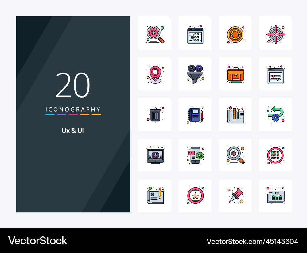 20 ux and ui line filled icon for presentation vector image
