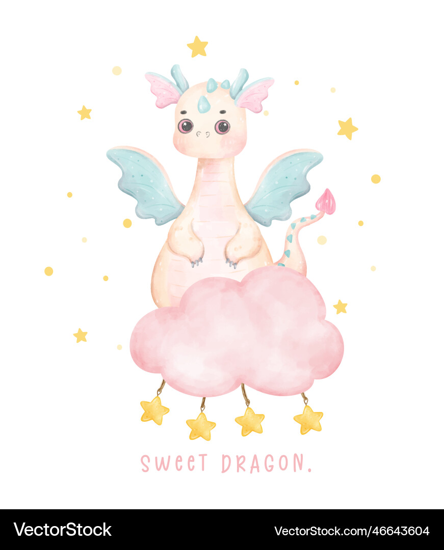 Adorable baby pink dragon standing on fluffy Adorable baby pink dragon standing on fluffy vector image