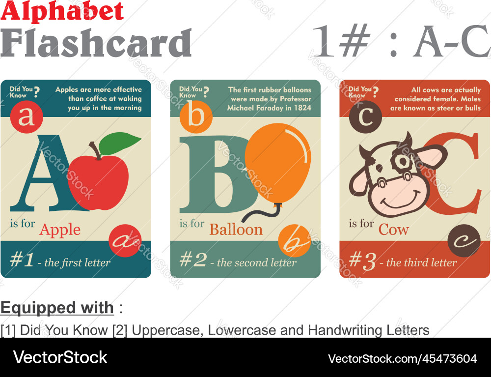 Alphabet Flashcards: A, B, C - Colorful Learning Vector Image