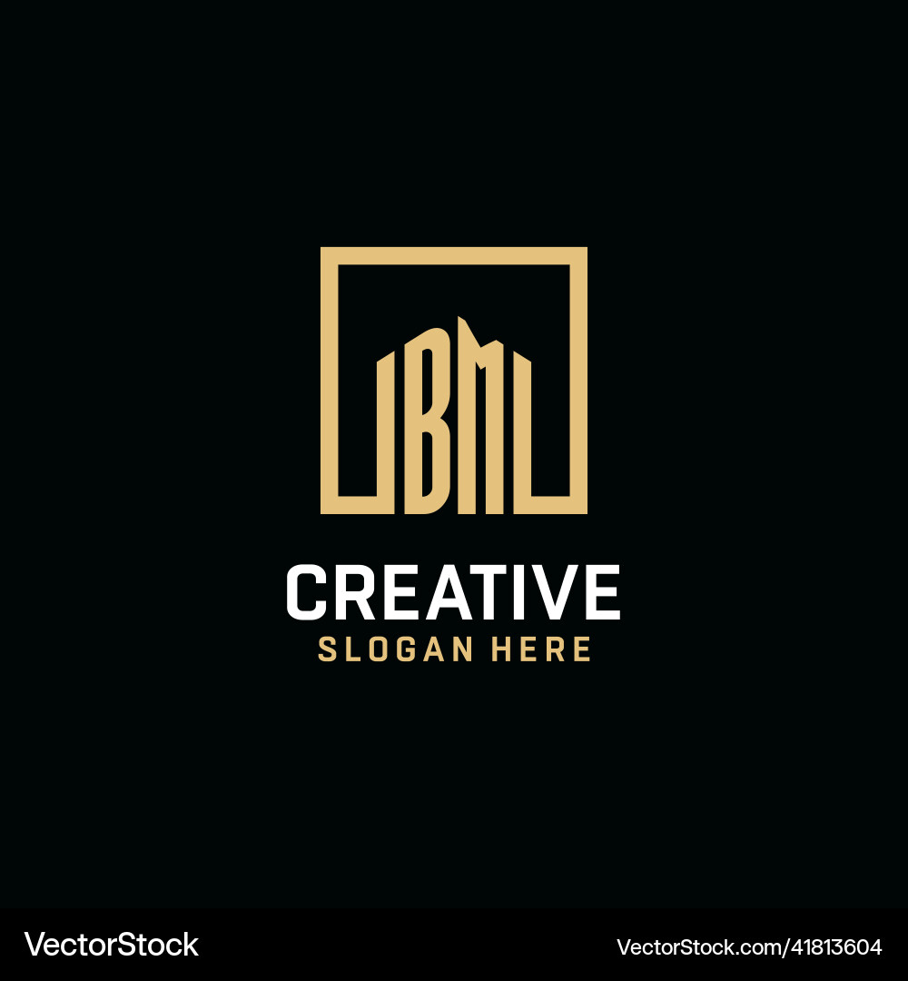 Bm initial monogram logo design with square shape Vector Image