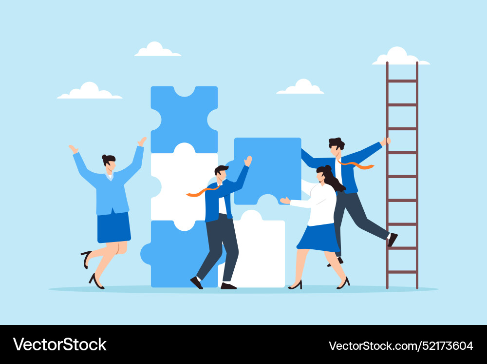 Business team assembling together puzzle Vector Image
