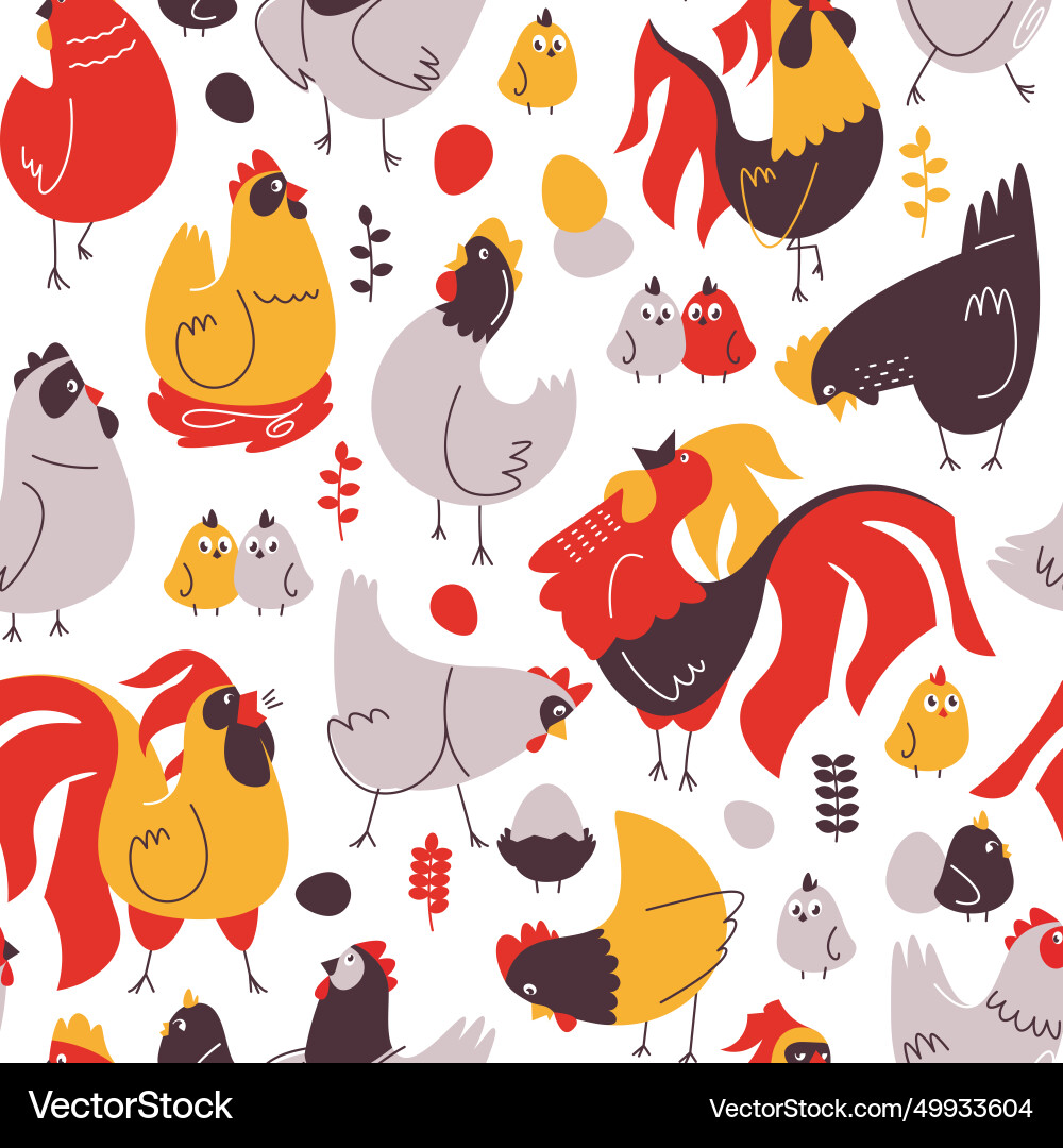 Cute Cartoon Chicken Pattern vector image