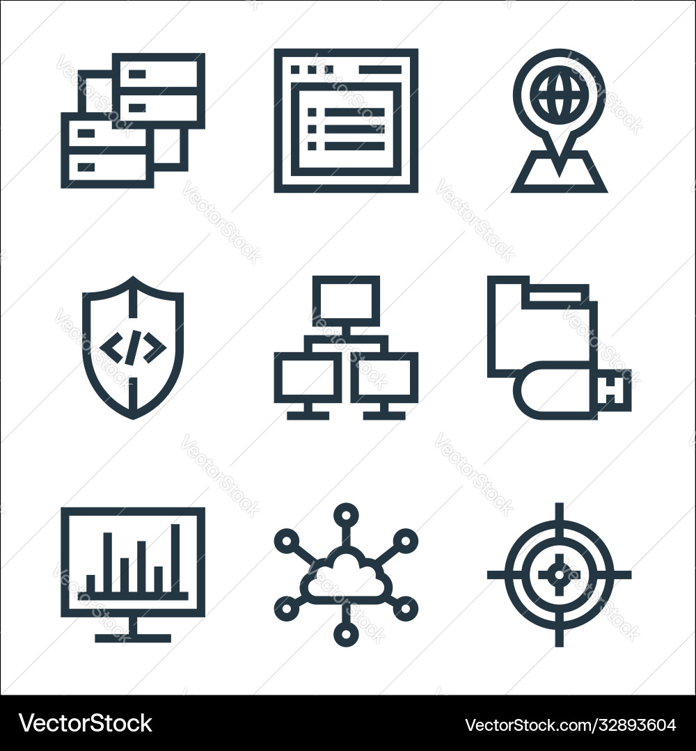 Development line icons linear set quality Development line icons linear set quality vector image
