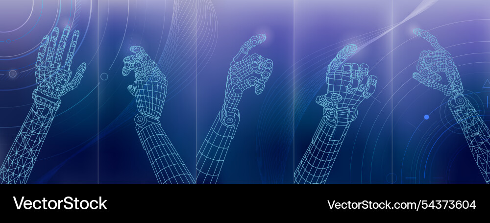 Digital concept of robot hands on an abstract Digital concept of robot hands on an abstract vector image