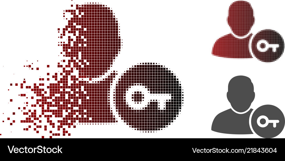 Fragmented pixelated halftone user login icon Fragmented pixelated halftone user login icon vector image