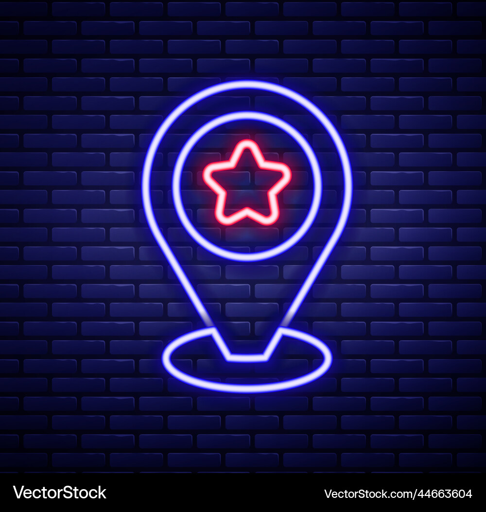 Glowing neon line map pointer with star icon Glowing neon line map pointer with star icon vector image