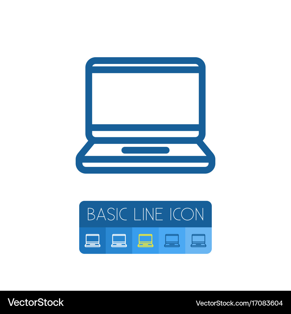 Isolated display outline laptop element vector image