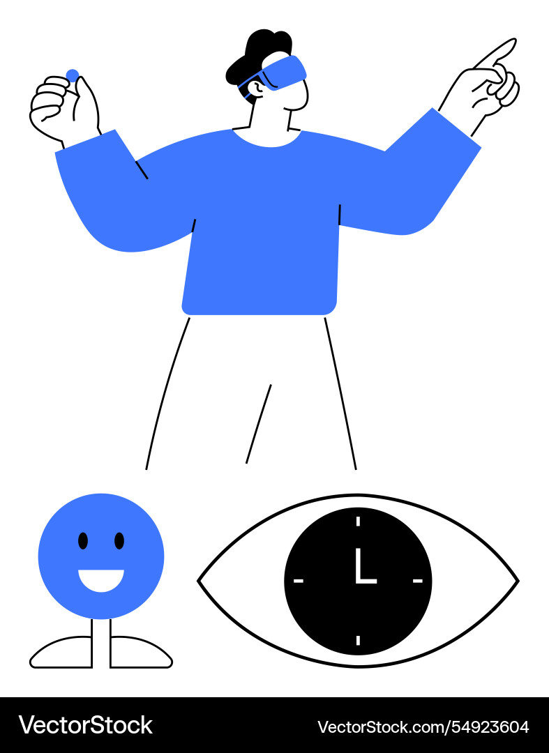 Man using virtual reality headset with eye clock Man using virtual reality headset with eye clock vector image