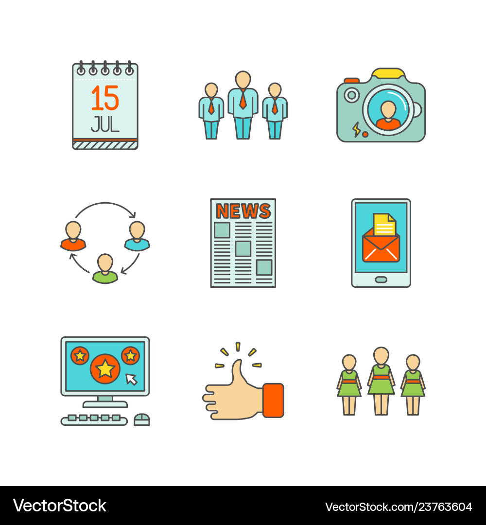 Minimal lineart flat social networking iconset Vector Image