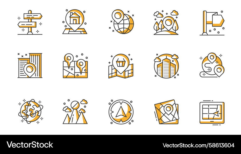 Navigation Icon Set - Outline Style Vector Image
