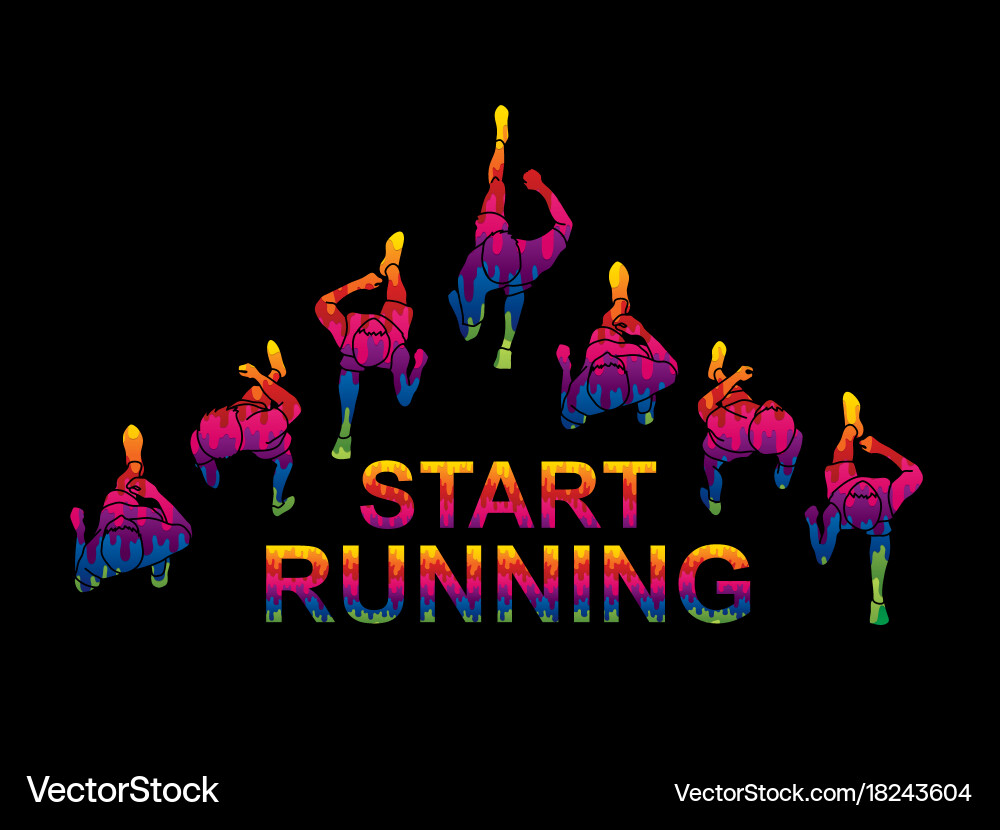 People running top view with text vector image