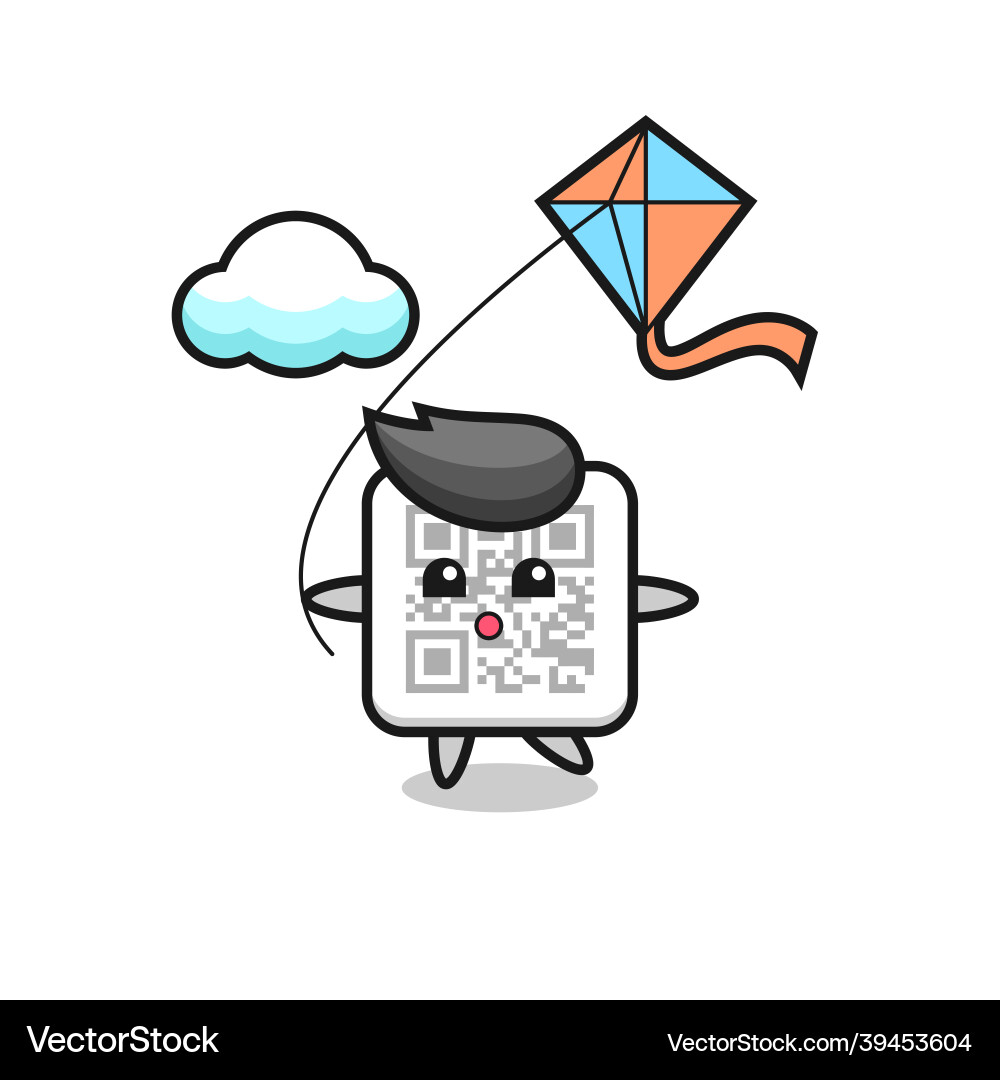 Qr code mascot is playing kite Qr code mascot is playing kite vector image