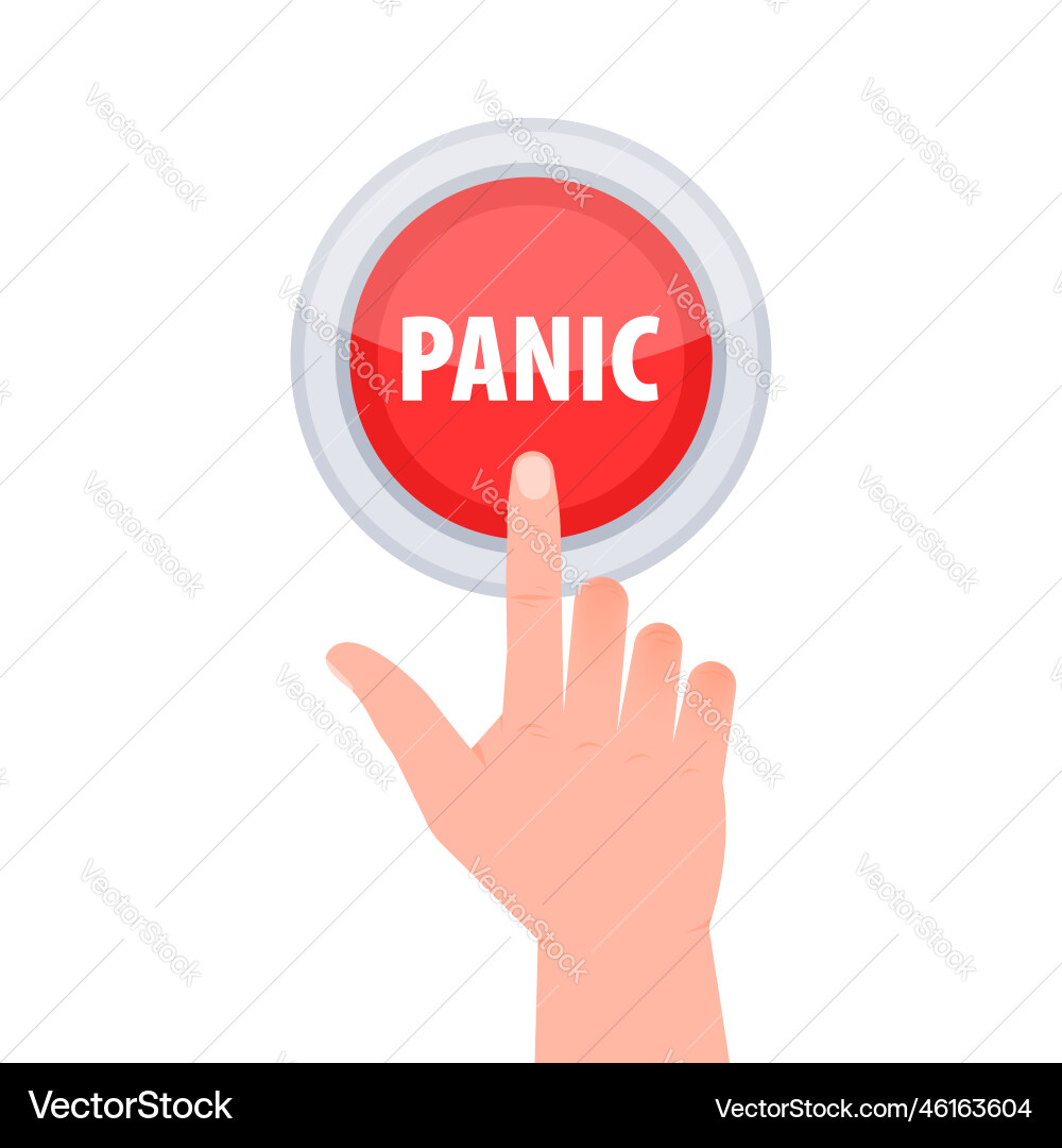 Red button with help text panic hand pressing Vector Image