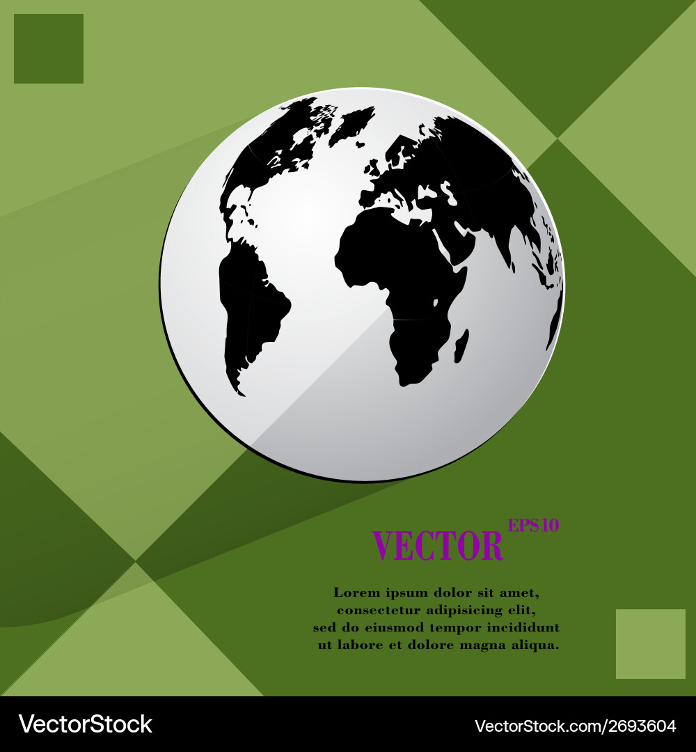 World map web icon on a flat geometric abstract vector image