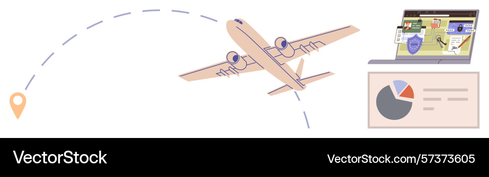 Airplane flight path with analytics dashboard vector image