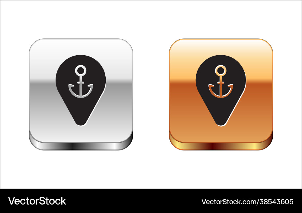 Black map pointer with anchor icon isolated Black map pointer with anchor icon isolated vector image