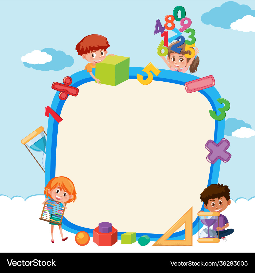Empty board with school kids and math objects Empty board with school kids and math objects vector image