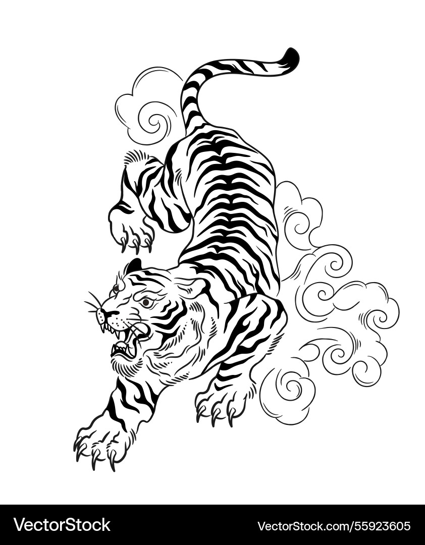 Fierce tiger with swirling clouds Vector Image
