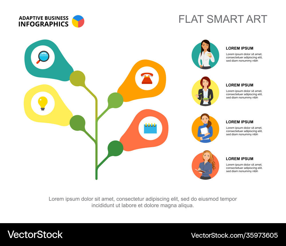 Four branches tree metaphor process chart template Vector Image