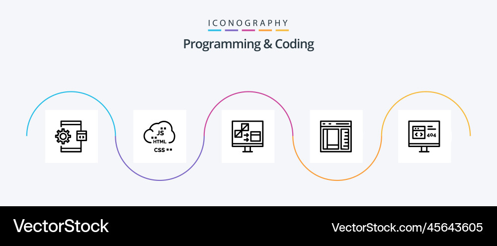 Programming and coding line 5 icon pack including vector image