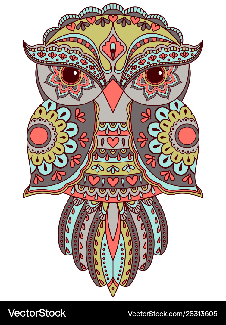 Serious owl with various pattern Vector Image